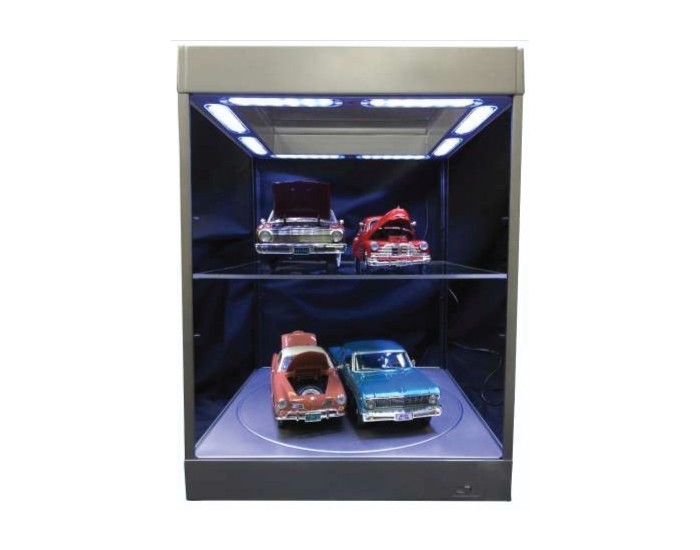 Triple 9 - T9-69929S - Showcase with 2 Levels, Leds and Rotary Base (Silver)  - Hobby Sector