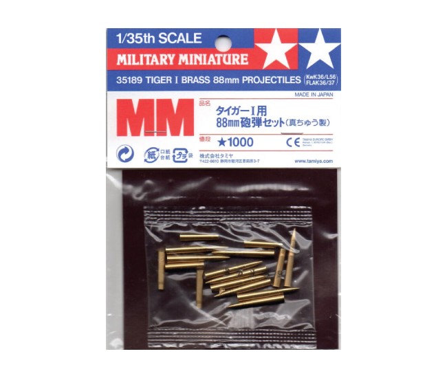 Tamiya - 35189 - TIGER I BRASS 88mm PROJECTILES  - Hobby Sector