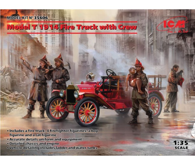 ICM - 35606 - MODEL T 1914 FIRE TRUCK WITH CREW  - Hobby Sector