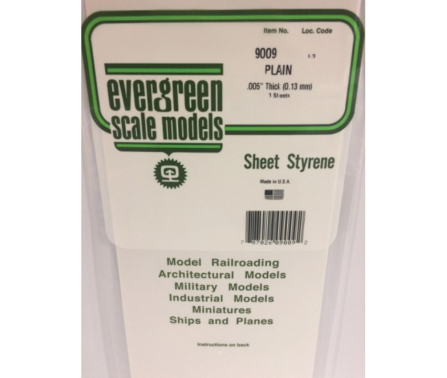 Evergreen Scale Models - 9009 - PLAIN OPAQUE WHITE POLYSTYRENE SHEET 9009 - .005" (0.13MM)  - Hobby Sector