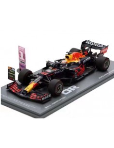 RED BULL RACING RB16B F1 MAX VERSTAPPEN ABU DHABI WORLD CHAMPION 2021 WITH BOARD, PITBOARD AND ACRYLIC DISPLAY CASE