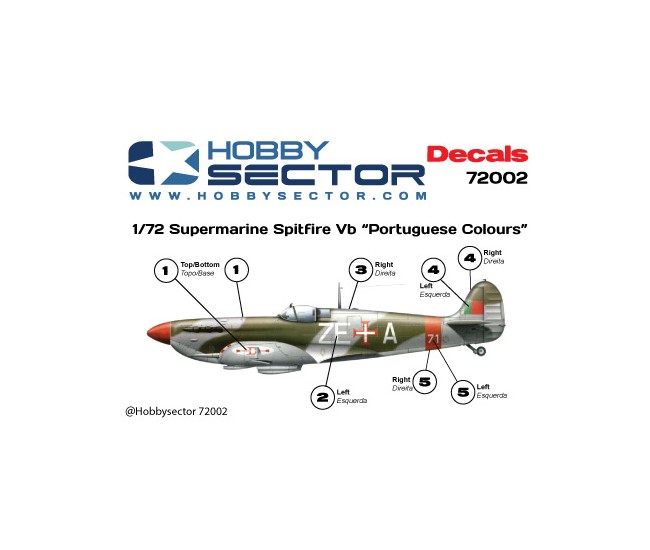 HobbySector - 72002 - PORTUGUESE DECALS - SUPERMARINE SPITFIRE VB "PORTUGUESE COLOURS"  - Hobby Sector