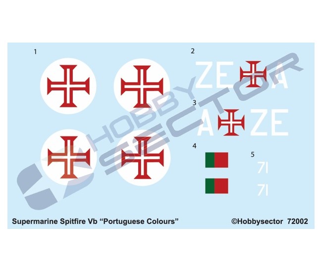 HobbySector - 72002 - PORTUGUESE DECALS - SUPERMARINE SPITFIRE VB "PORTUGUESE COLOURS"  - Hobby Sector