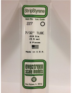 Evergreen Scale Models - 227 - OPAQUE WHITE POLYSTYRENE TUBING 227 - 7/32" TUBE .219 DIA. (5.5MM)  - Hobby Sector