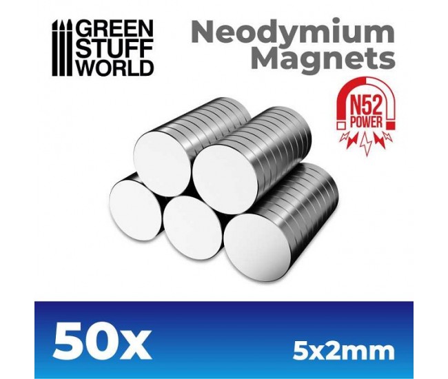Green Stuff World - GSW9261 - N52 NEODYMIUM MAGNETS X50 (5X2MM)  - Hobby Sector