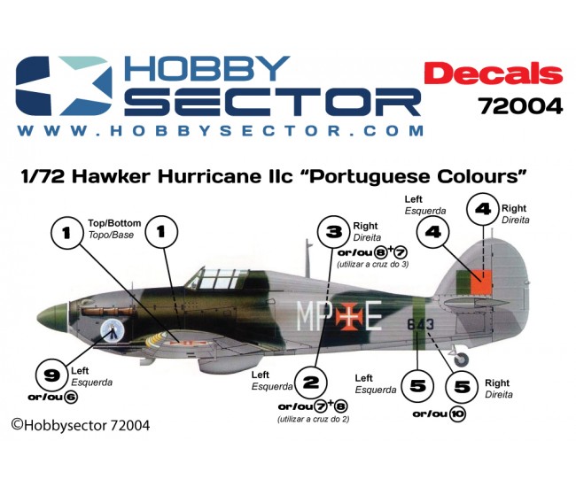 HobbySector - 72004 - PORTUGUESE DECALS - HAWKER HURRICANE IIC "FORÇA AÉREA PORTUGUESA"  - Hobby Sector
