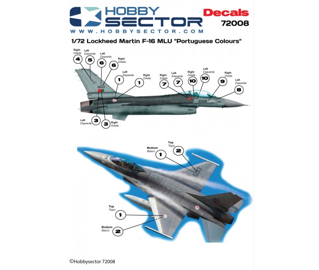 HobbySector - 72008 - PORTUGUESE DECALS - LOCKHEED MARTIN F-16 MLU "FORÇA AÉREA PORTUGUESA"  - Hobby Sector