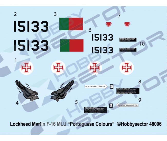 HobbySector - 48006 - PORTUGUESE DECALS - LOCKHEED MARTIN F-16 MLU "FORÇA AÉREA PORTUGUESA"  - Hobby Sector