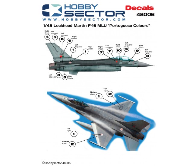 HobbySector - 48006 - PORTUGUESE DECALS - LOCKHEED MARTIN F-16 MLU "FORÇA AÉREA PORTUGUESA"  - Hobby Sector