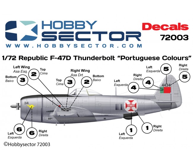 HobbySector - 72003 - PORTUGUESE DECALS - F-47D THUNDERBOLT "FORÇA AÉREA PORTUGUESA"  - Hobby Sector