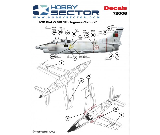 HobbySector - 72006 - PORTUGUESE DECALS - FIAT G.91R "FORÇA AÉREA PORTUGUESA"  - Hobby Sector