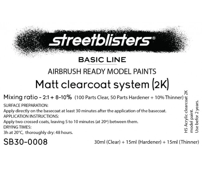 Streetblisters - SB30-0008 - MATT CLEARCOAT SYSTEM 2K - 1X30ML + 2X15ML  - Hobby Sector