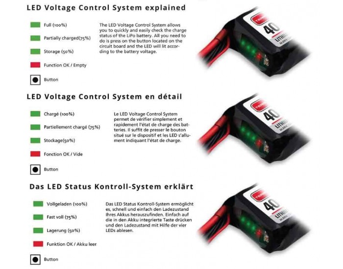 14,8V 1000 4S LiPo 50C LED - JST Plug